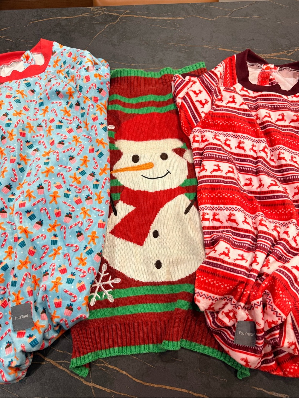 Lot of 3 - FuzzYard Holiday Dog Sweater and jammies- Medium-Large Dog